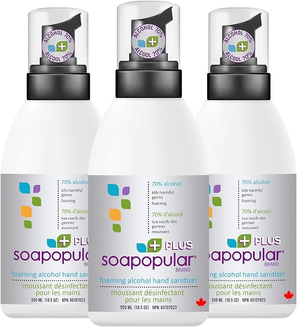 PLUS 70% Alcohol Foam Hand Sanitizer | Moisturizing Fragrance Free & Dye Free | 550mL 3-Pack