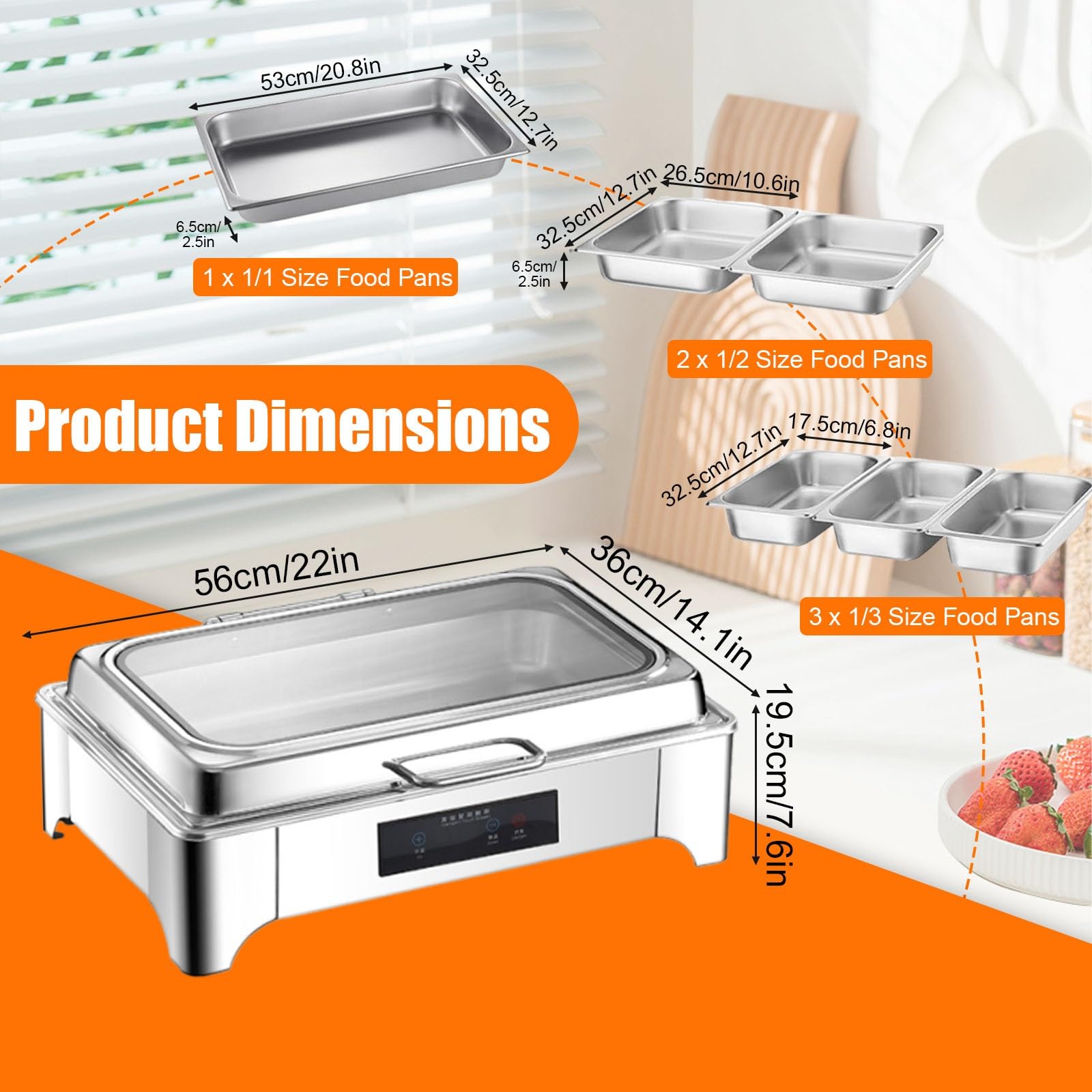 9L Chafing Dish, Elektrischer Buffetserver mit Temperaturregelung und Roll-Top, Perfect für Hochzeiten, Catering und große Events, Hält Speisen warm und einladend den ganzen Tag(Touch Temp Control)