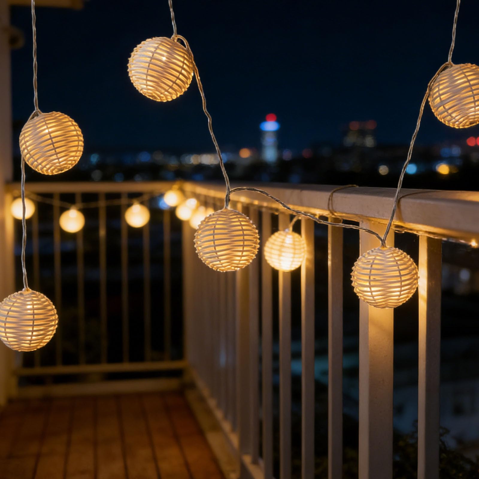 Anneome Dekoracyjne lampki choinkowe: 7,6 stopy/90,6 cala, 10 diod LED, wiszące, rattanowe, kula, lampki choinkowe w stylu boho, do sypialni, ogrodu, patio, pergoli, dekoracji wnętrz