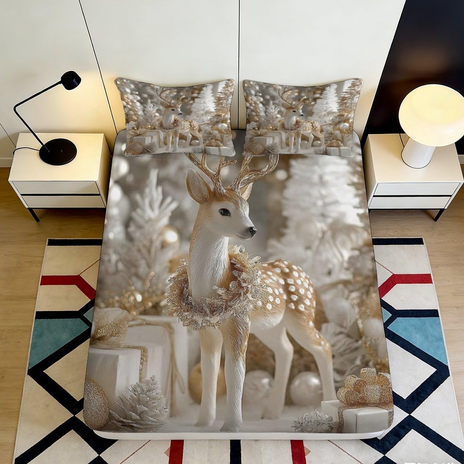 Jqzkxnhpbr Style-10 3D Printed Forest Deer Fitted Sheet Microfiber Beige Woodland Bed Cover For Bedroom Guest Room Mattress Decor 90X200x25cm