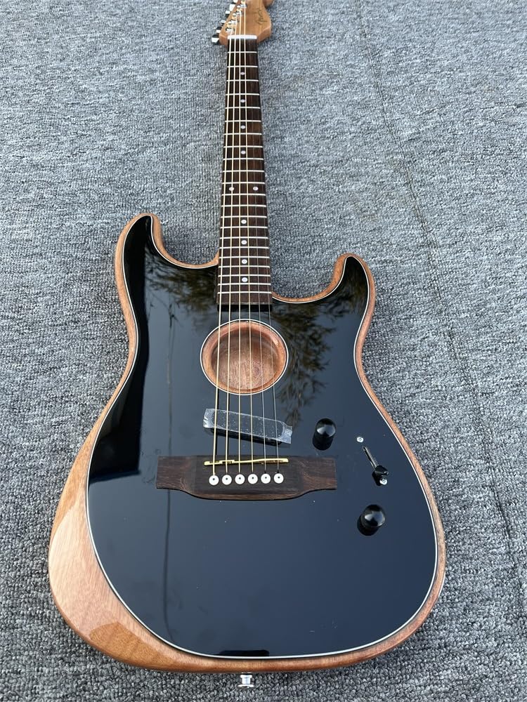 Niestandardowa 6-strunowa gitara elektryczna, panel świerkowy, kolor drewna, akustyczna typu half-hollow