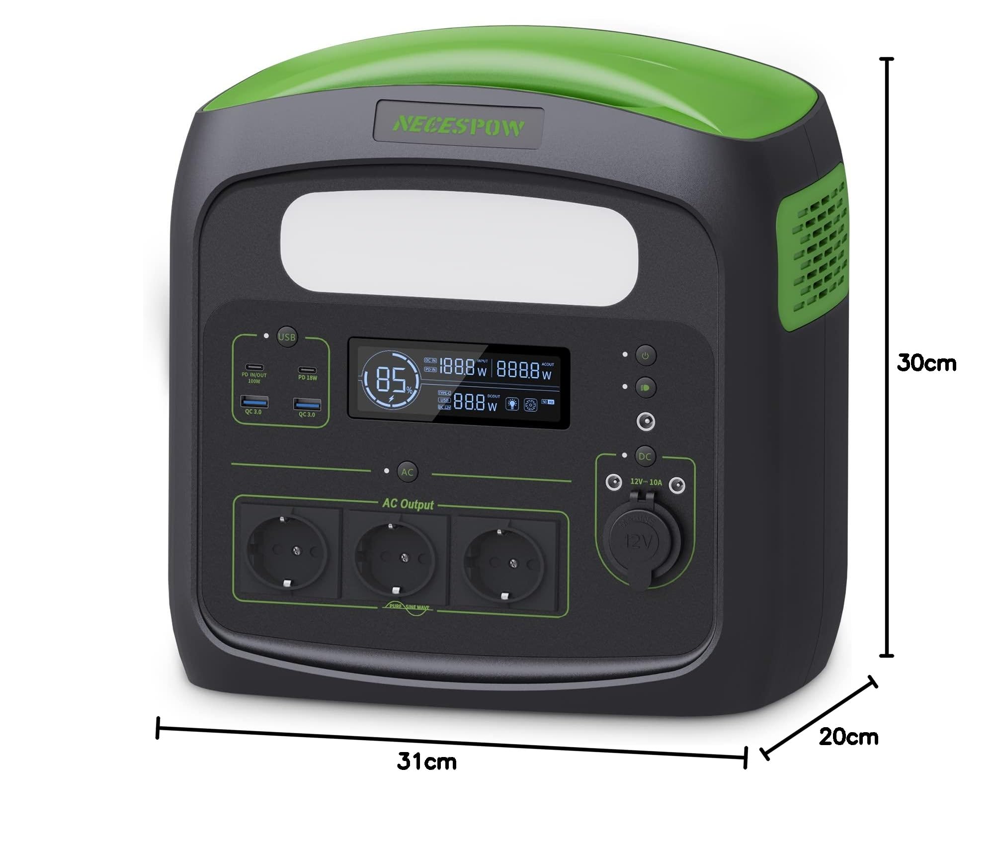 Powerstation con pannello solare da 100 W, 1102,5 Wh LiMnFePO4, stazione di alimentazione portatile, presa CA da 1800 W, alimentazione mobile portatile per camper, campeggio, fai da te e corrente di