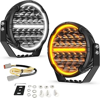 COLIGHT 9 inch Round Offroad Lights 12V LED Driving Lights with White/Yellow DRL 300W 60000LM Auxiliary Lights Spot Flood Combo Beam Led Pod Lights Work Lights for Truck UTV SUV Cars