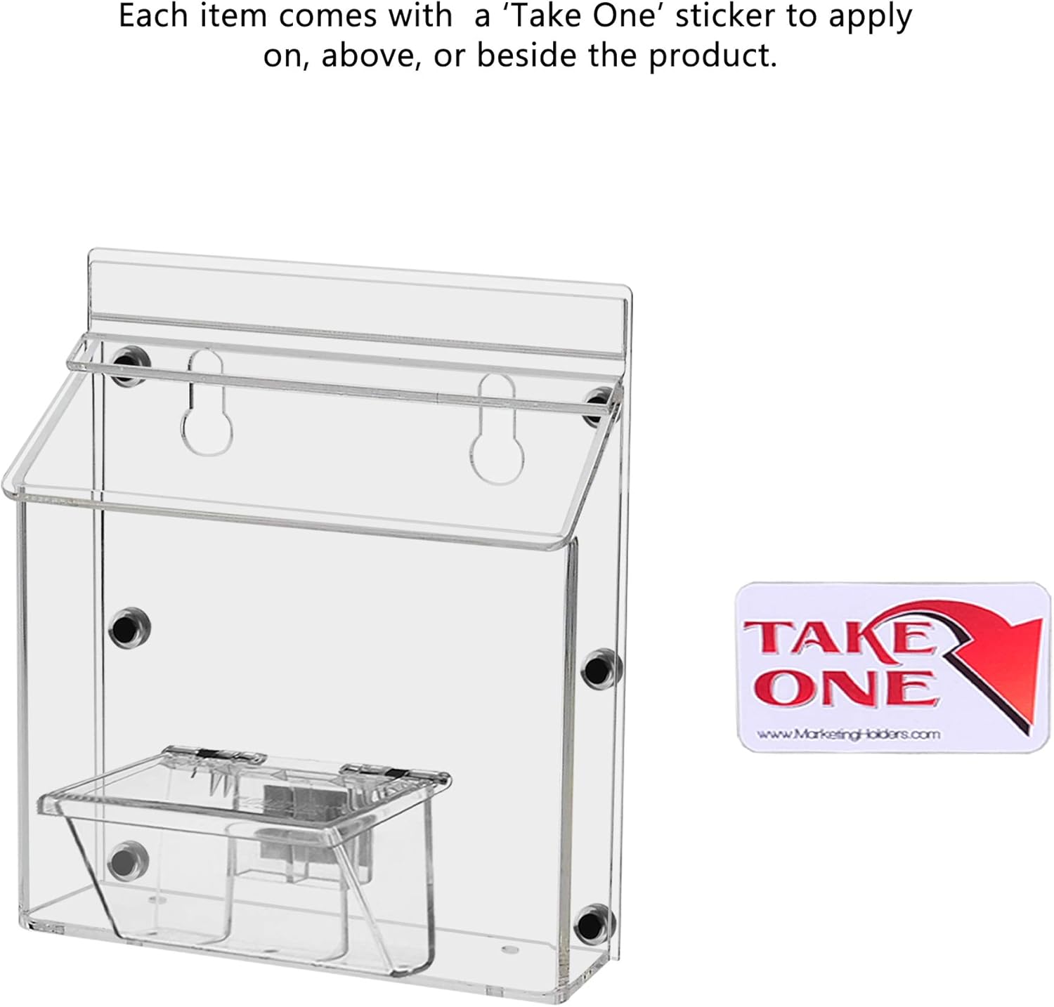 Outdoor Brochure Holder Holds 6" x 4" Graphic Postcards and 3.5" x 2" Business Cards Magnetic Mount Box Includes Take One Sticker and Adhesive Strips Clear Acrylic with Lid by Marketing Holders