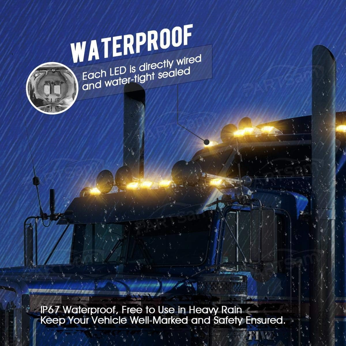 Partsam 5pcs Clear Lens 31LED Amber Cab Marker Top Roof Running Lights w/Chrome Base Compatible with Peterbilt/Kenworth/Freightliner//Western Star/Mack/International/Paccar Trailer Trucks