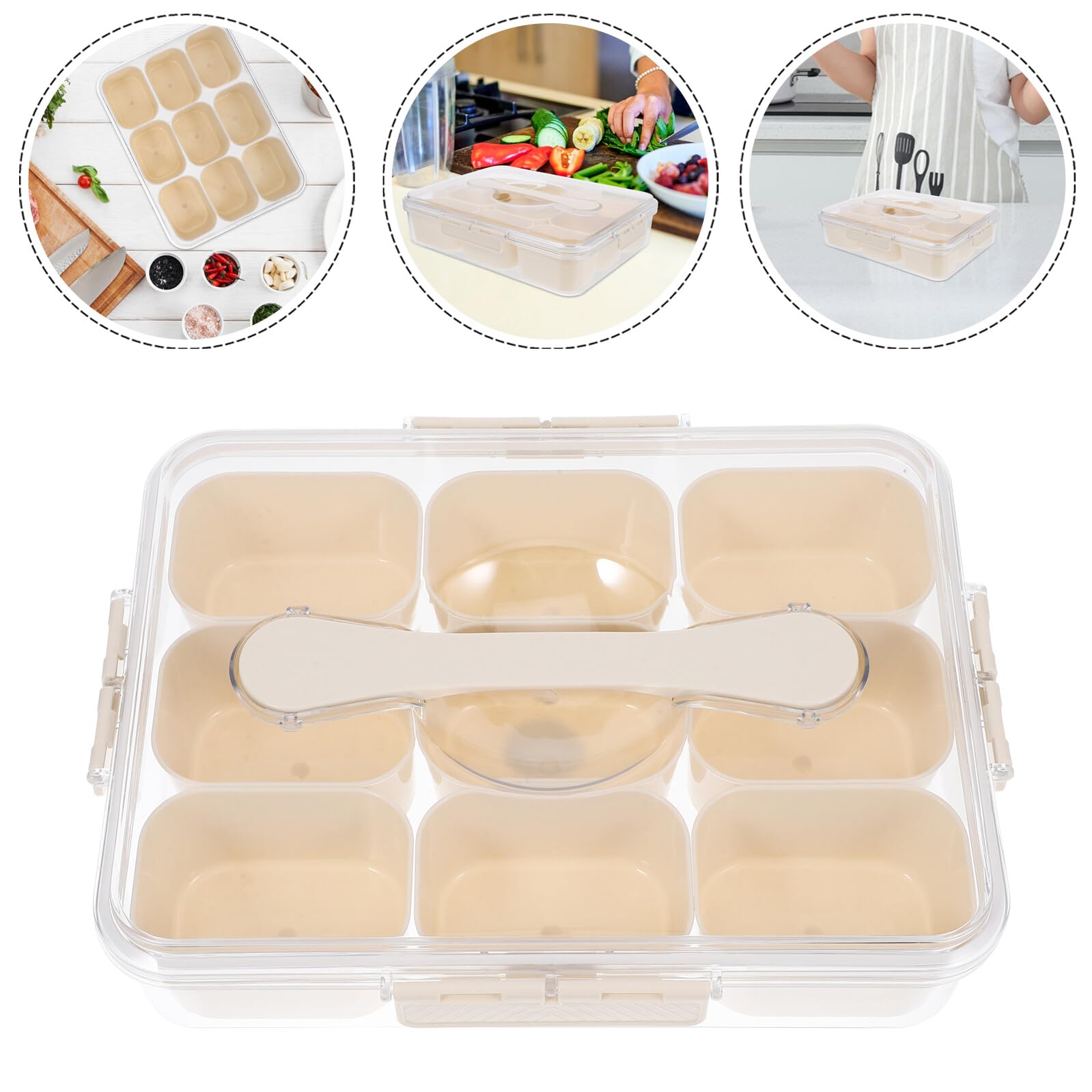 Hohopeti Contenitore in Pet e Pp 9 Scomparti per Alimenti Trasparente per Conservare Frutta e Verdura Organizer Frigo Salvaspazio Manico Durante la Spesa