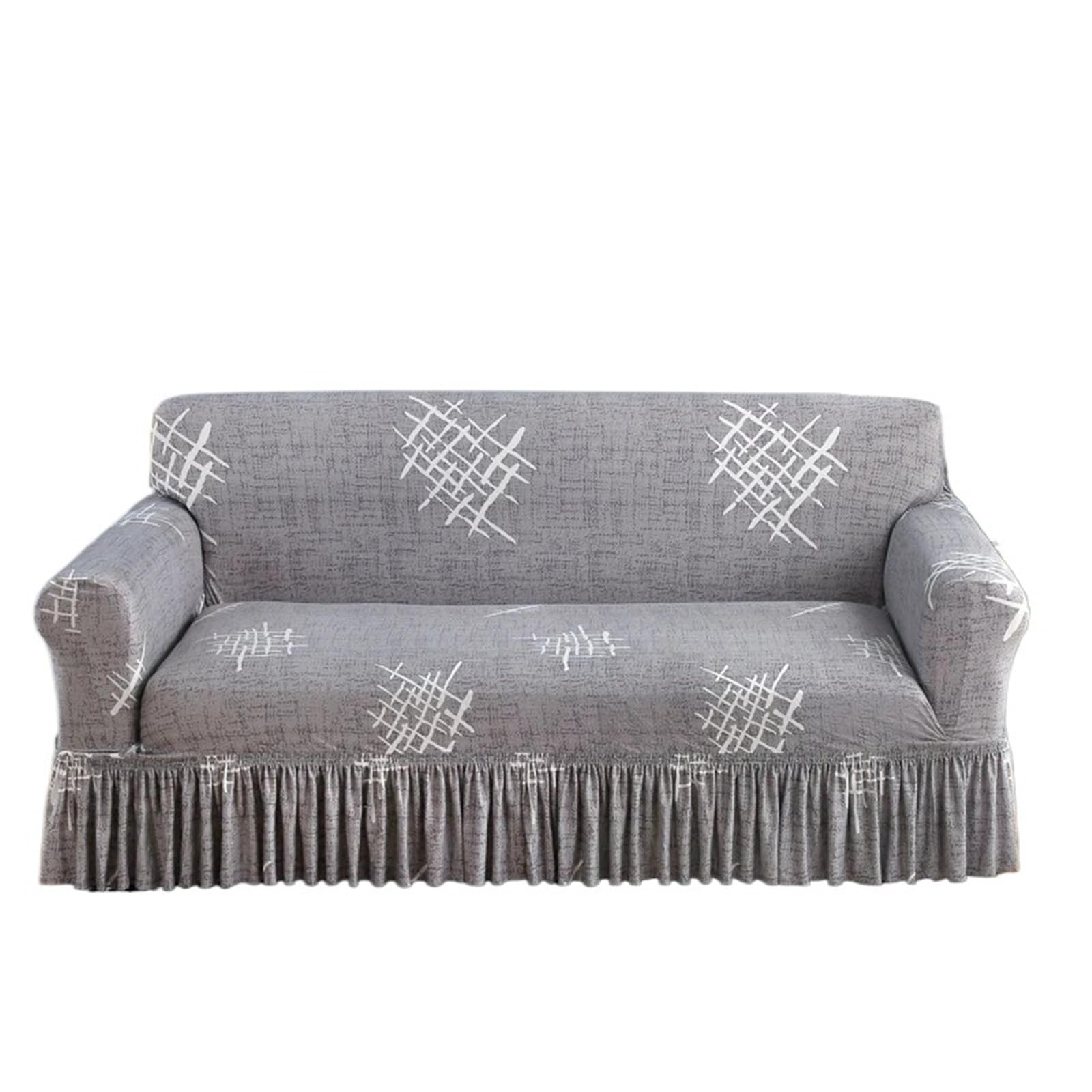 SUBLXPoten Sofa Cover with Skirt Printed Ruffled Skirt Sofa Covers for Living Room Stretch Couch Cover Furniture Protector Easy Fitted Washable(Color 15,2-seater 145-185cm)