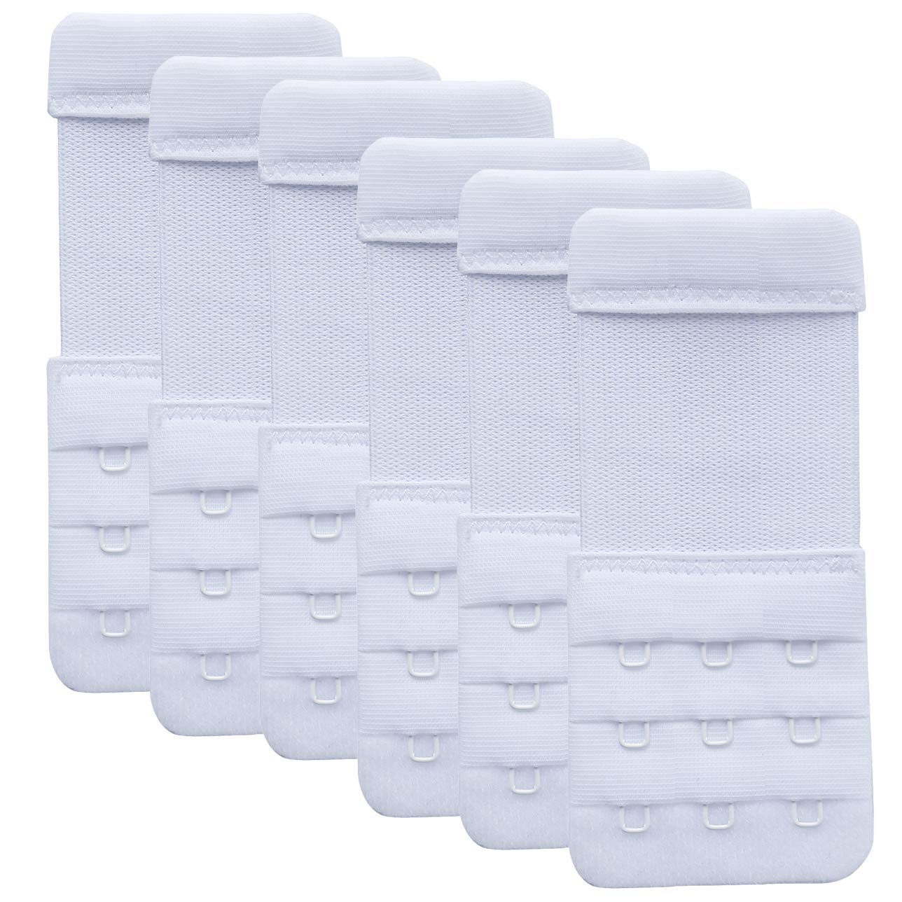 6 Pieces Women's Bra Extenders 3 Hook Elastic Bra Extension Strap (6 PCS White, 3 Hook 1/2 inch(1.3cm))