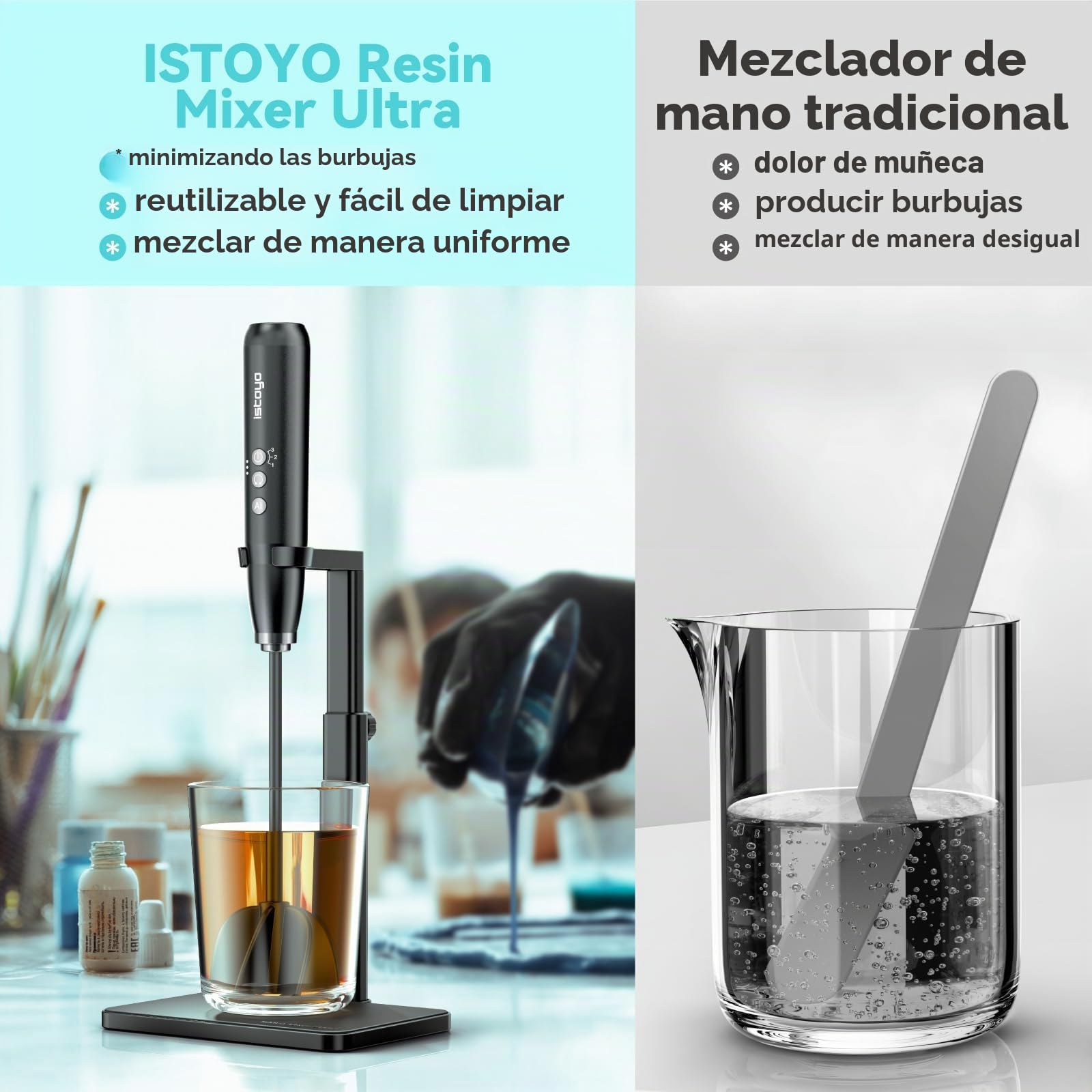 ISTOYO Mezclador de Resina Ultra Recargable de Control de 3 Velocidades Mejorado con Modo AI para Resina Epoxi y Moldes de Silicona