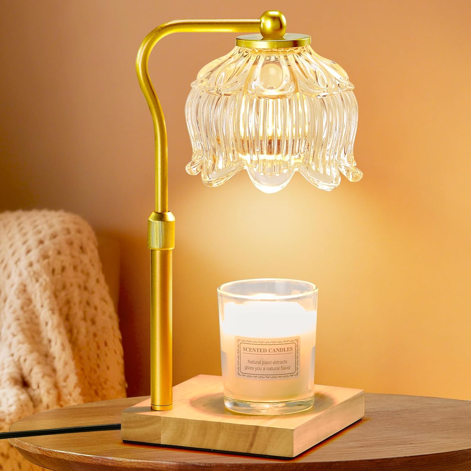 Shevvi Candle Warmer Lamp with Timer, Dimmable Candle Warmer for Jar Candles, Gifts for Women Mom, Height Adjustable Wax Melt Warmer, House Warming Birthday Gift, New Home Decor, Natural Wood