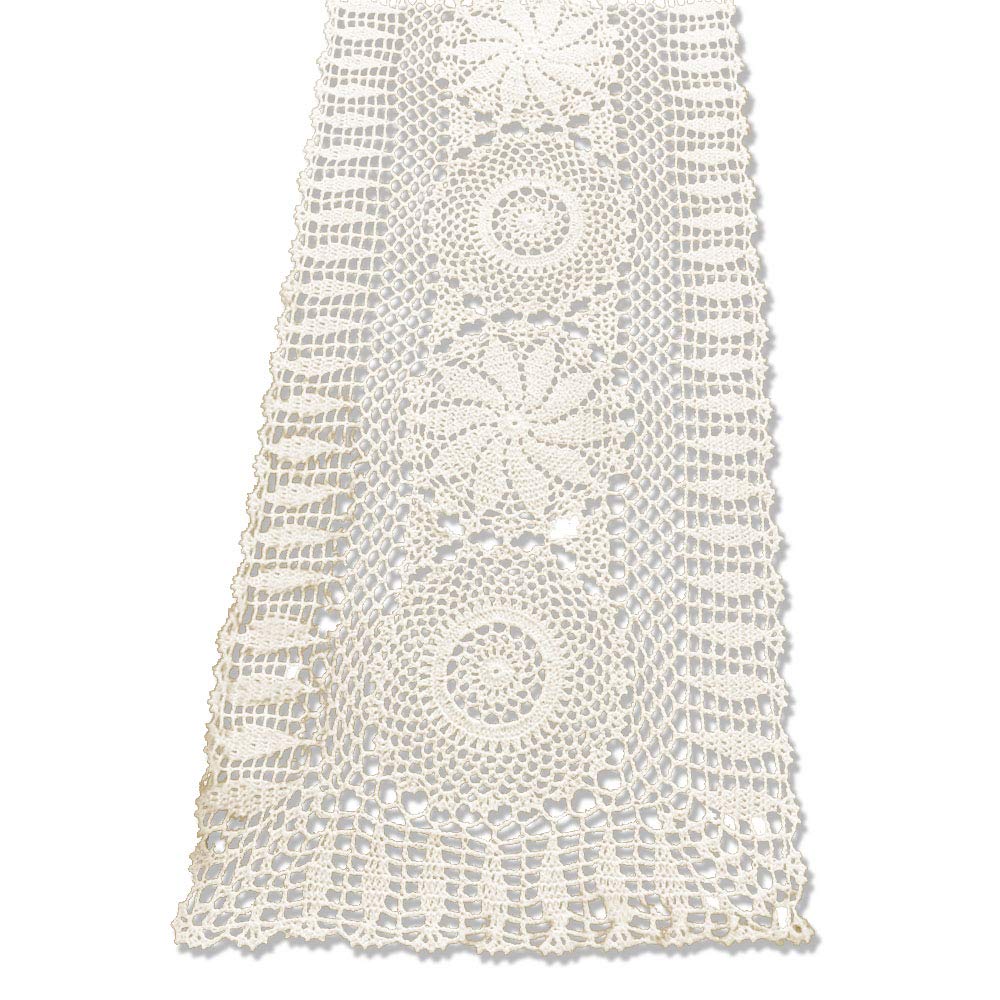 KEPSWET Cotton Floral Crochet Lace Rectangle Table Runner Handmade Coffee Table Cabinet Overlay Decor 14"x60" (Beige)