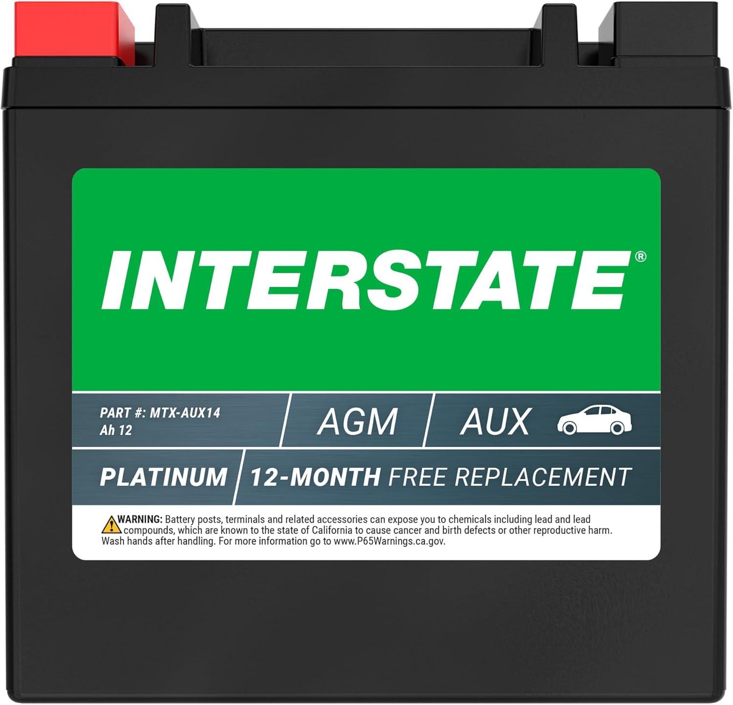 Interstate Batteries AGM Auxiliary Battery 12V 12Ah (Group Size AUX14) Maintenance Free Rechargeable Automotive Battery (MTX-AUX14)