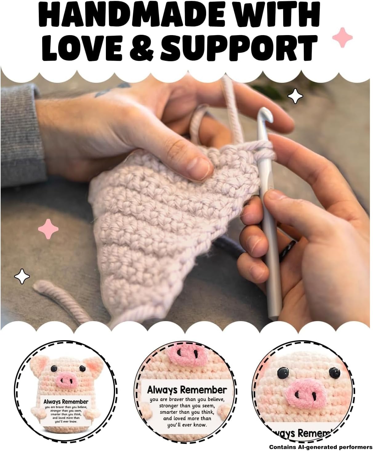 Funny Positive Crochet Pig Gifts for Women Friends, Motivational Handmade Emotional Support Pig Decor, Cute Mothers Day Birthday Gifts