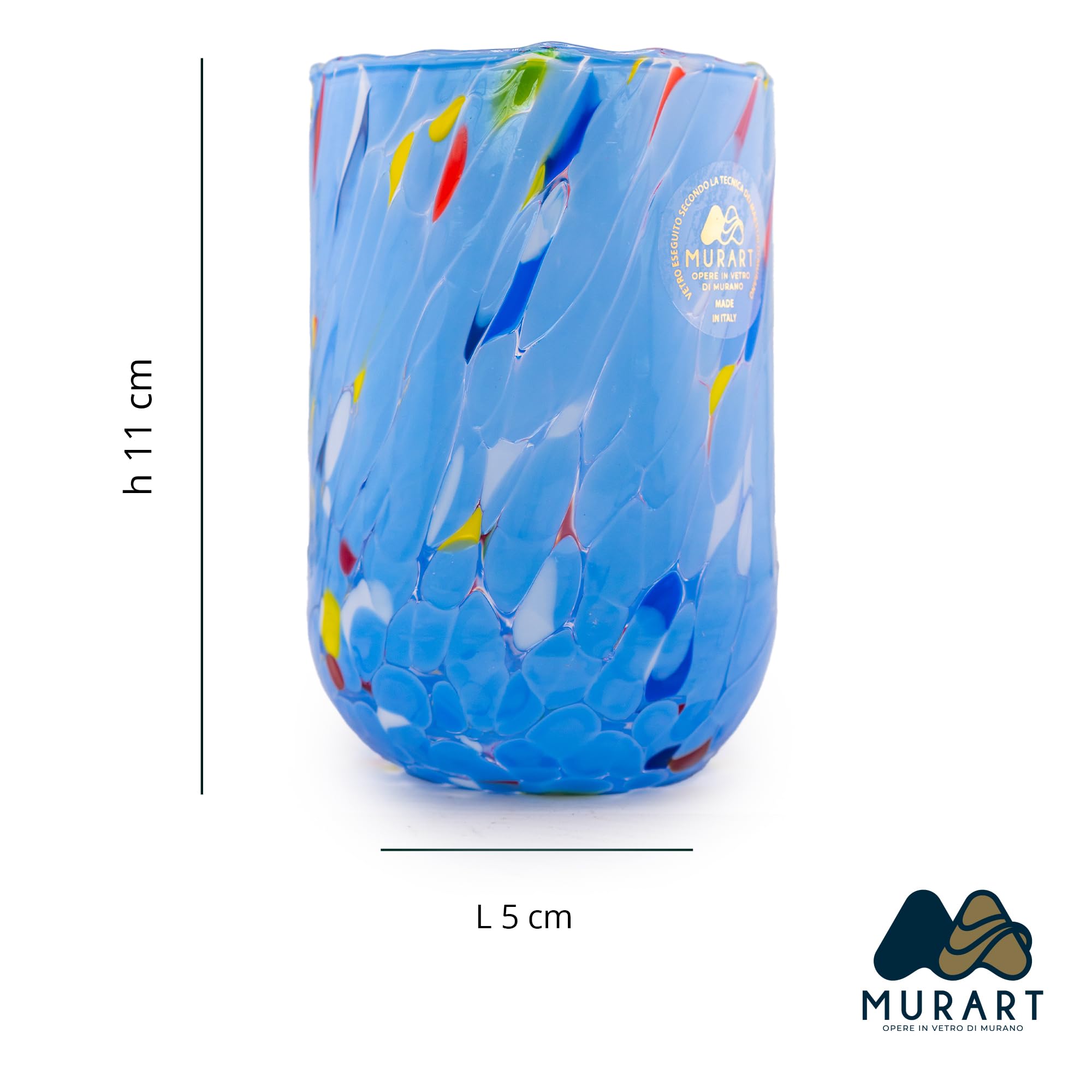 MurArt Juego de 6 vasos de agua bígaro de 400 ml de cristal soplado a mano de elaboración artesanal, colección Eleganza, fabricado en Italia