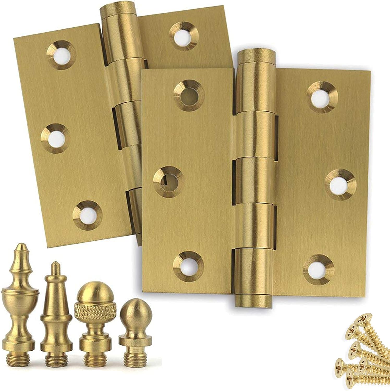 Embassy Door Hinge Solid Brass - 3 x 3 Inch, Heavy Duty, Satin Brass, Rust Resistant Pin, Architectural Designer Grade, Home Improvement, 2 Pack