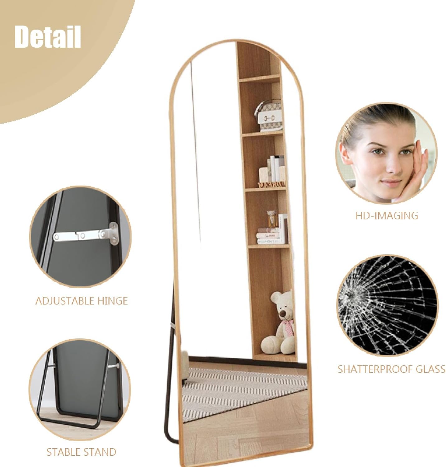 Arched Full Length Mirror Floor Mirror with Stand, Wall Mounted Full Body Mirror Dressing Mirror for Bedroom, Stand Up or Wall-Mounted(65"x24", White)