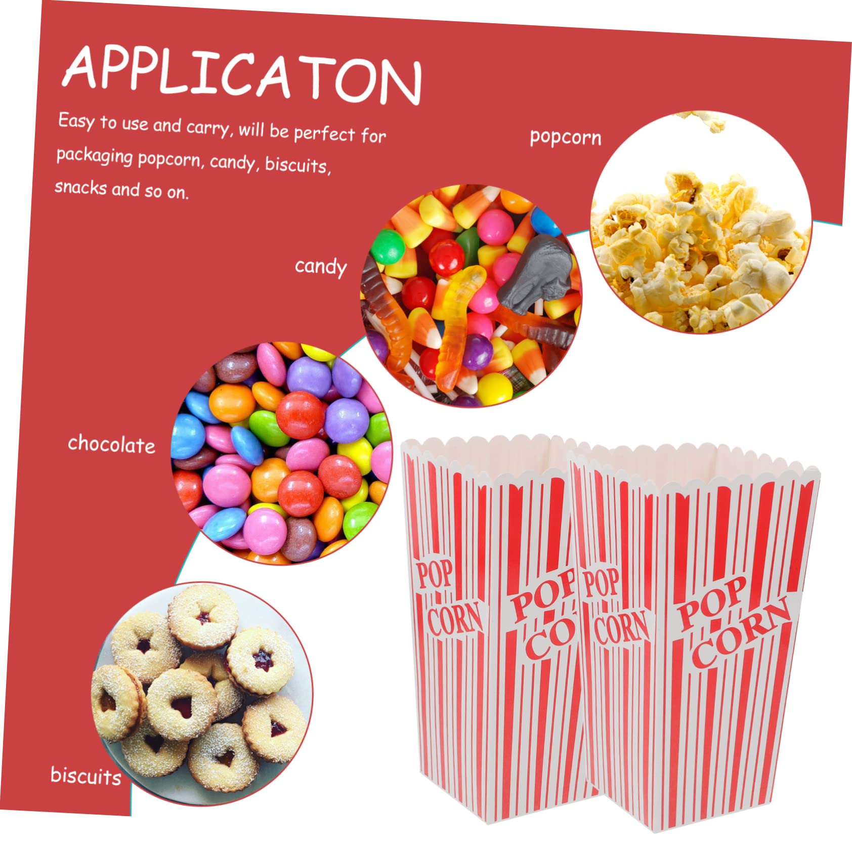 ABOOFAN 6Pcs Striped Popcorn Boxes Disposable Paper Containers for Parties Birthday Celebrations Snack Holder for Popcorn and Treats