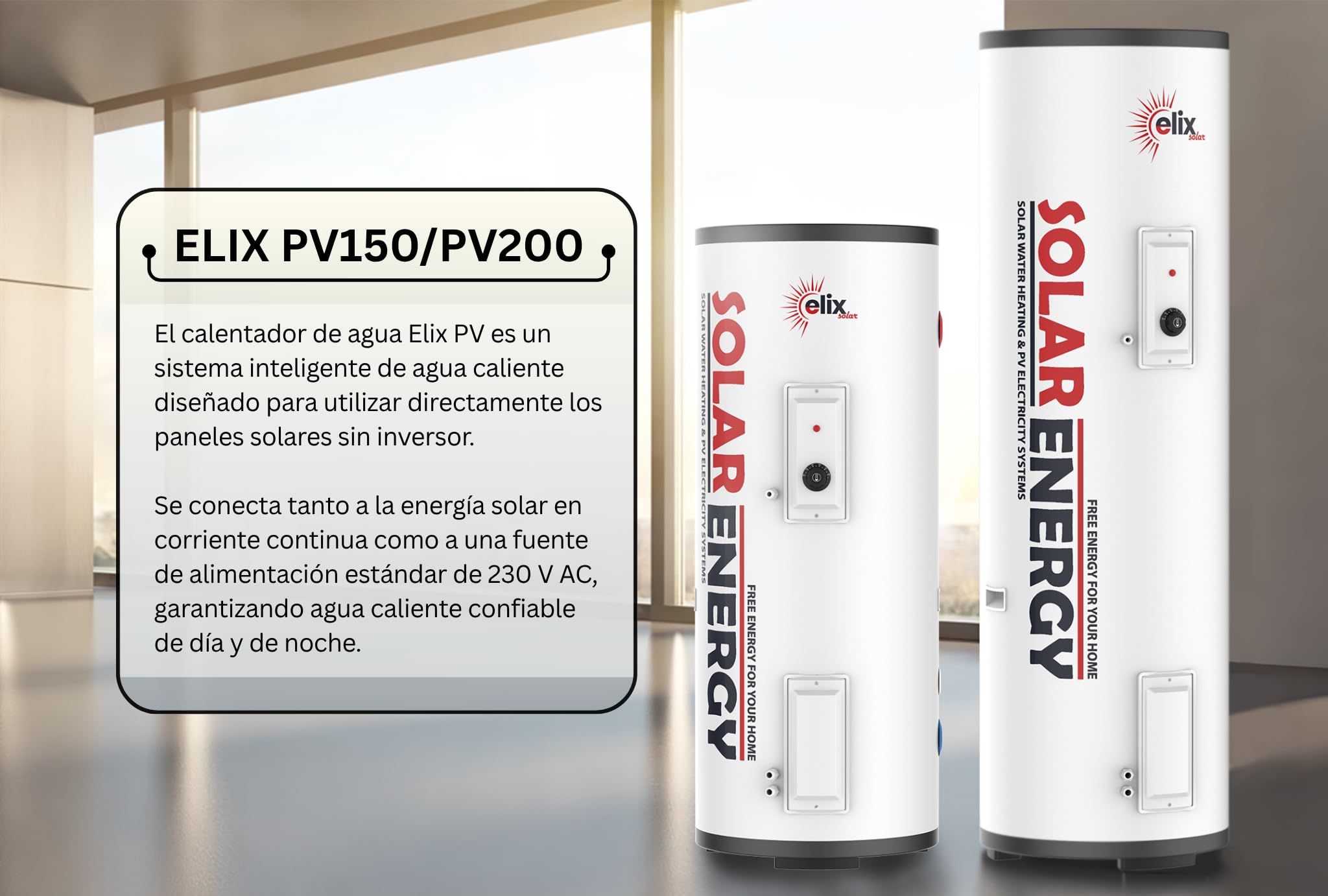 Calentador de Agua Solar Elix PV Termo Eléctrico con MPPT, 200L, DC1500W