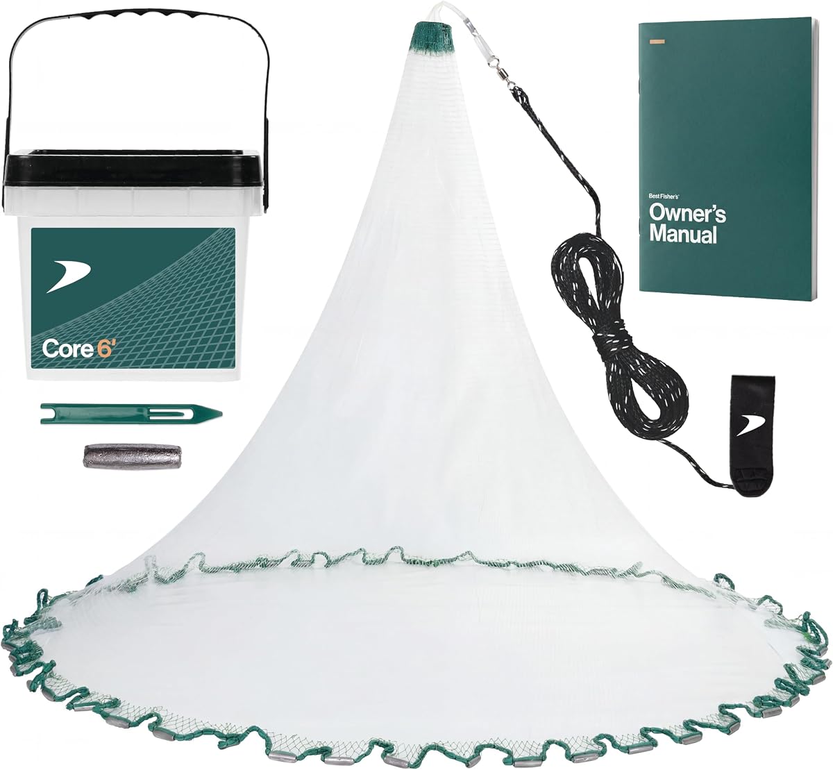 American Pro Cast Net - 4 pies/6 pies/8 pies/10 pies/12 pies - Malla de 3/8" - Línea doble de plomo real de 1 libra/pie - 2024 actualizado y optimizado - Redes fundidas Old Salt Premium para pesca - Libro electrónico y caja de utilidad incluidos