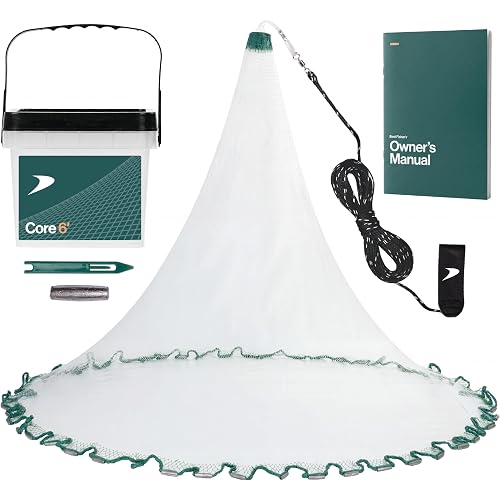 Best Fisher's® Core™ - American Pro Cast Net - 2026 Rebranded - SuperSink™ 4ft/6ft/8ft/10ft/12ft - 3/8" Mesh - Real Lead 1-lbs/ft Double Line - Premium Cast Nets for Fishing - Book & Utility Box