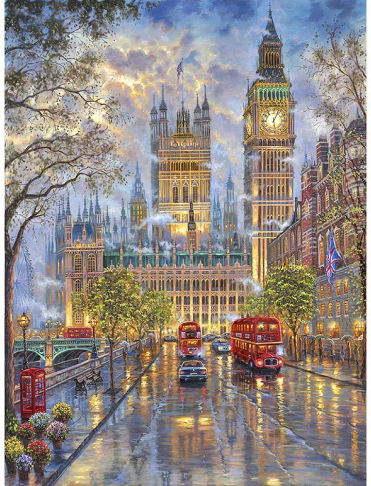 Gooder 5D Diamond Painting Set London Street Cross Stitch Rhinestone Decoration Round Drill Diamond Art Painting Kits for Home Wall Decor Adults and Kids 50 X 40 CM