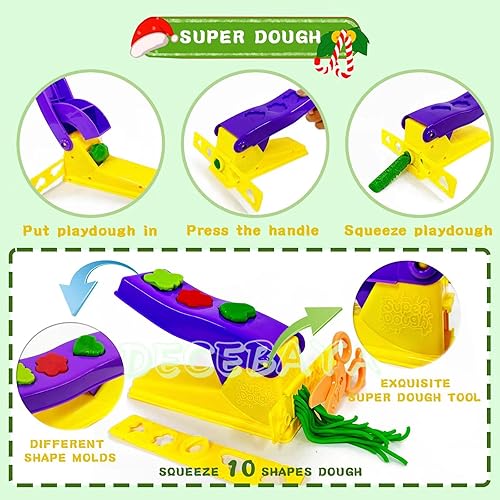 Miniatura 10 de Juego de herramientas de masa para niños, accesorios de juguete que incluyen sellos, cortador de tijera, moldes de extrusora de rodillos y caja de