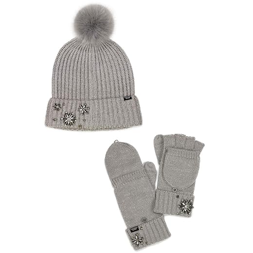 Victoria's Secret Sparkle Pom-Pom Hat & Convertible Gloves