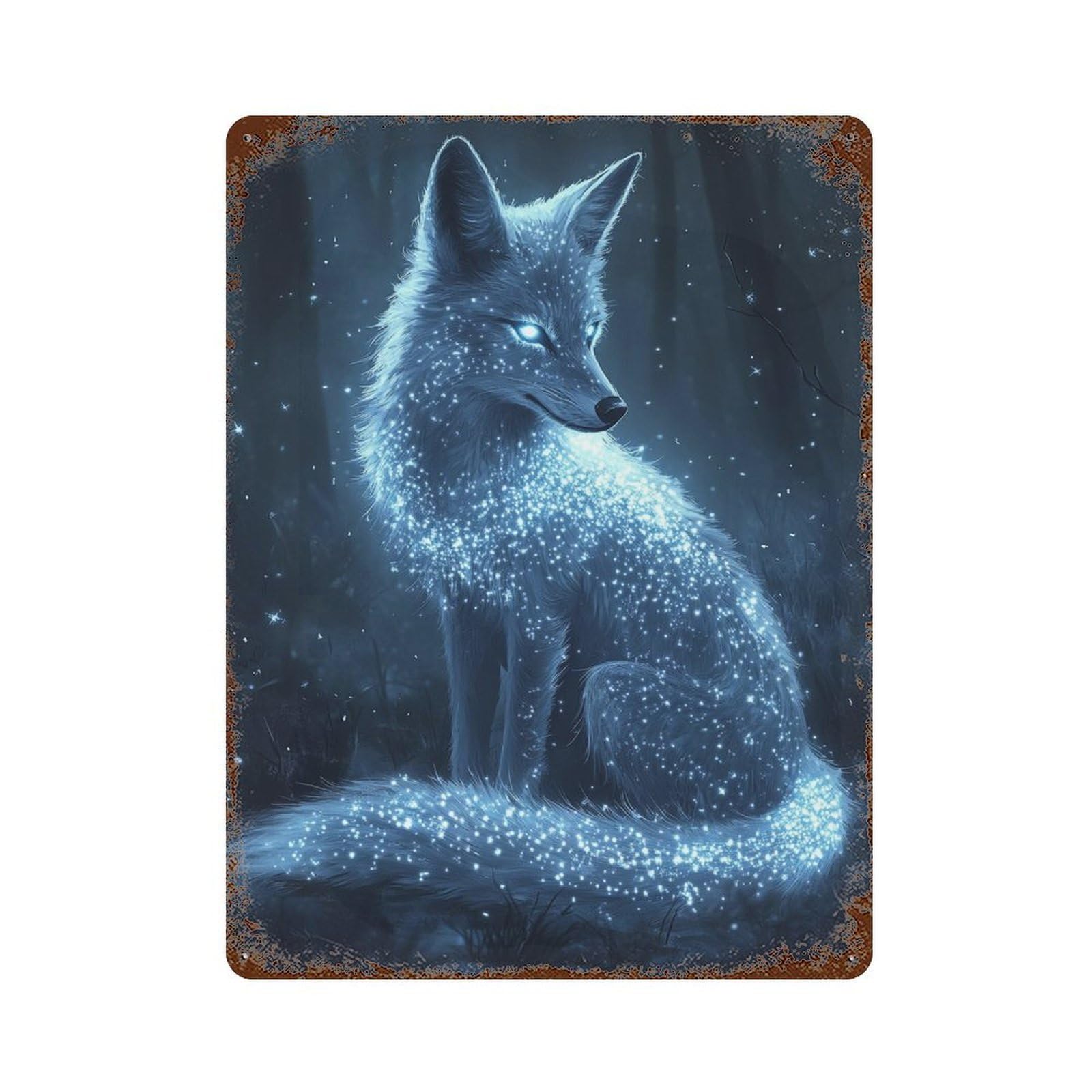 Garage Style Enchanted Glowing Fox -1 Decorative Tin Sign 15.7"x11.8", Shabby Chic Decor for Bar And Workshop