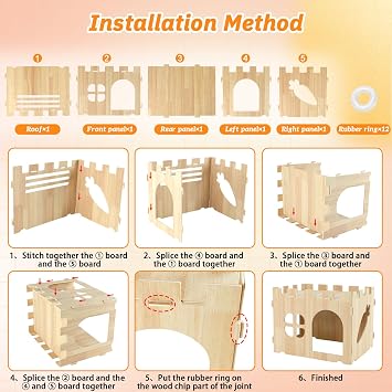 Wooden Rabbit House Castle, Detachable Bunny Hideout for Guinea Pigs