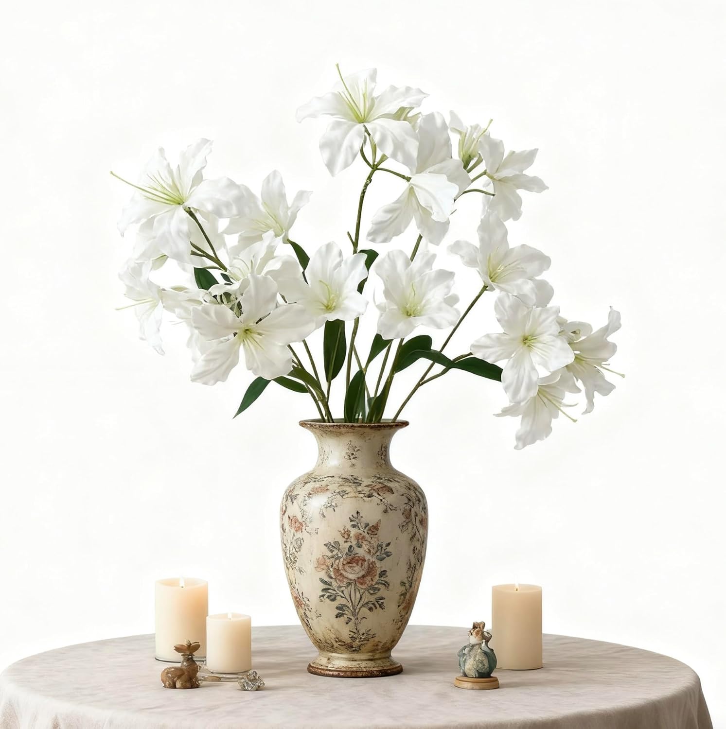 10-Bud Artificial Lily Flowers, 4 Pcs Realistic Silk Lilies for Vase, Silk Flowers for Wedding Decoration (White) - Image 4