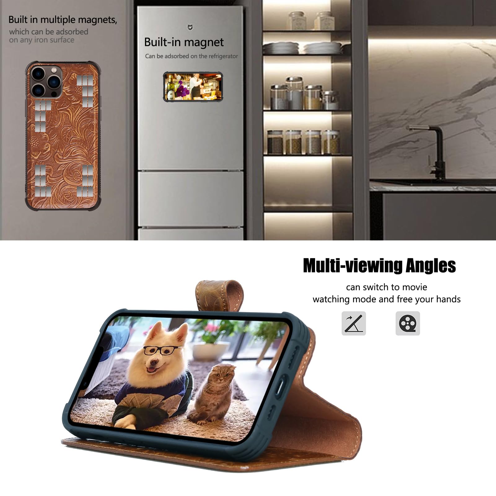 kompatibel mit iPhone 16 Pro Brieftasche hülle 6.3 Zoll, Leder 2-in-1 magnetisch abnehmbare stoßdämpfende, Geteilte Abdeckung Kartensteckplatz, RFID Blocking Dunkel braun
