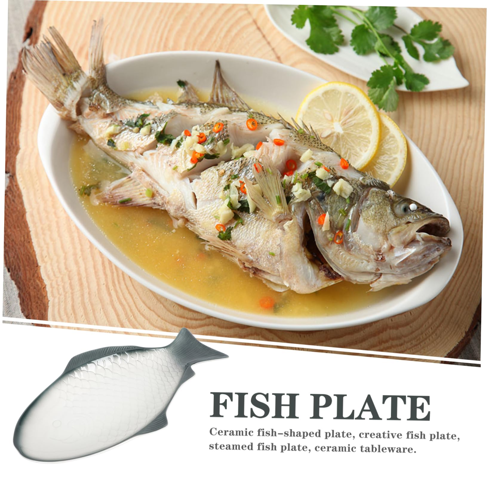 POPETPOP Piatto Forma di Pesce al Vapore Piatto Decorativo per Alimenti in Ceramica per Servire Pesce Frutti di Mare e Antipasti