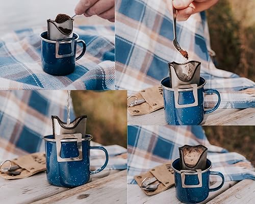 Miniatura 2 de Gotero de café ligero de acero inoxidable para acampar y senderismo, con bolsa de almacenamiento de lona, 6 x 4 pulgadas, color granate