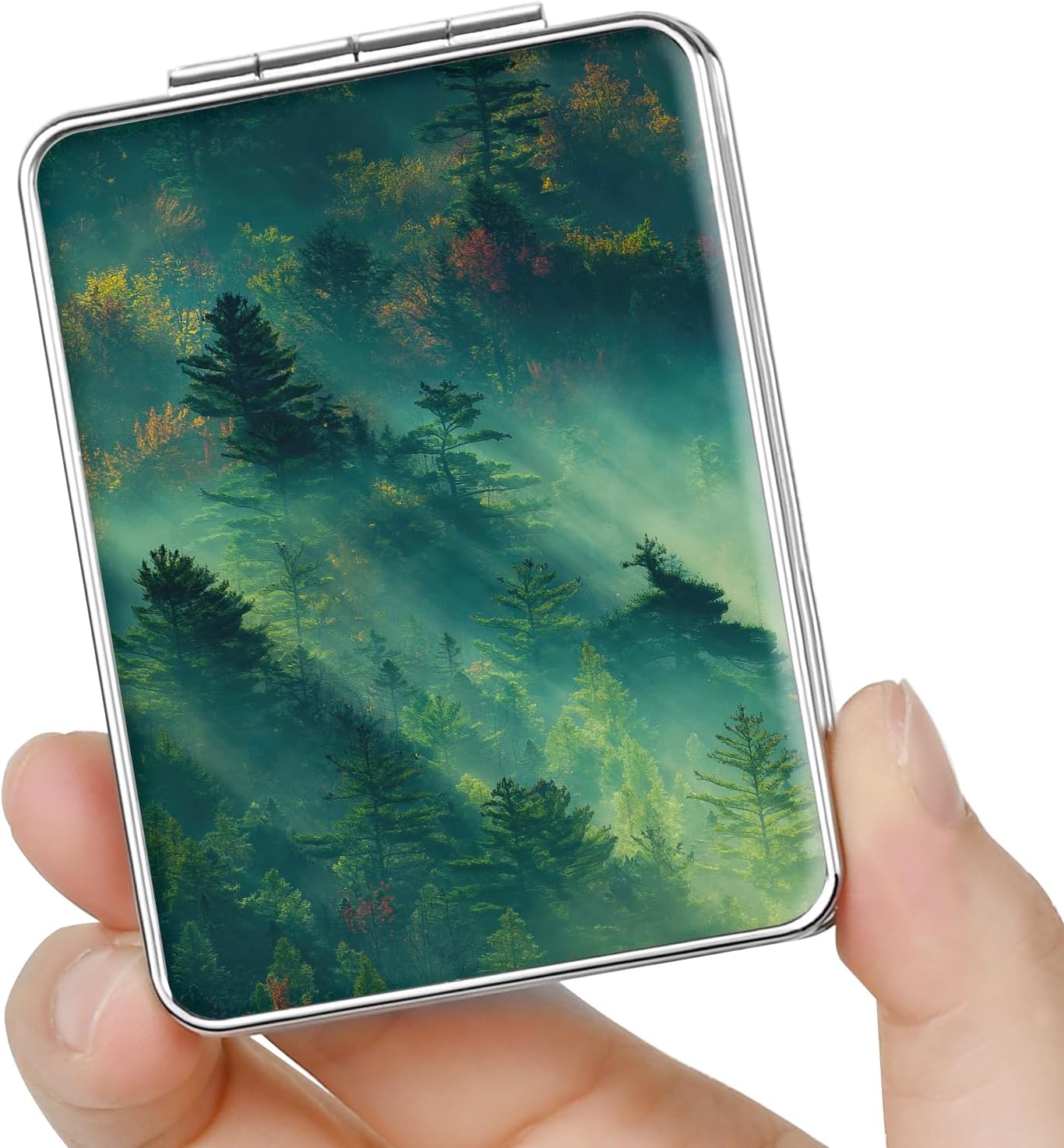 Pocket Mirror, Small Travel Mirror with Magnification, Portable Double-Sided Magnifying Cosmetic Mirror for Daily (Forest)