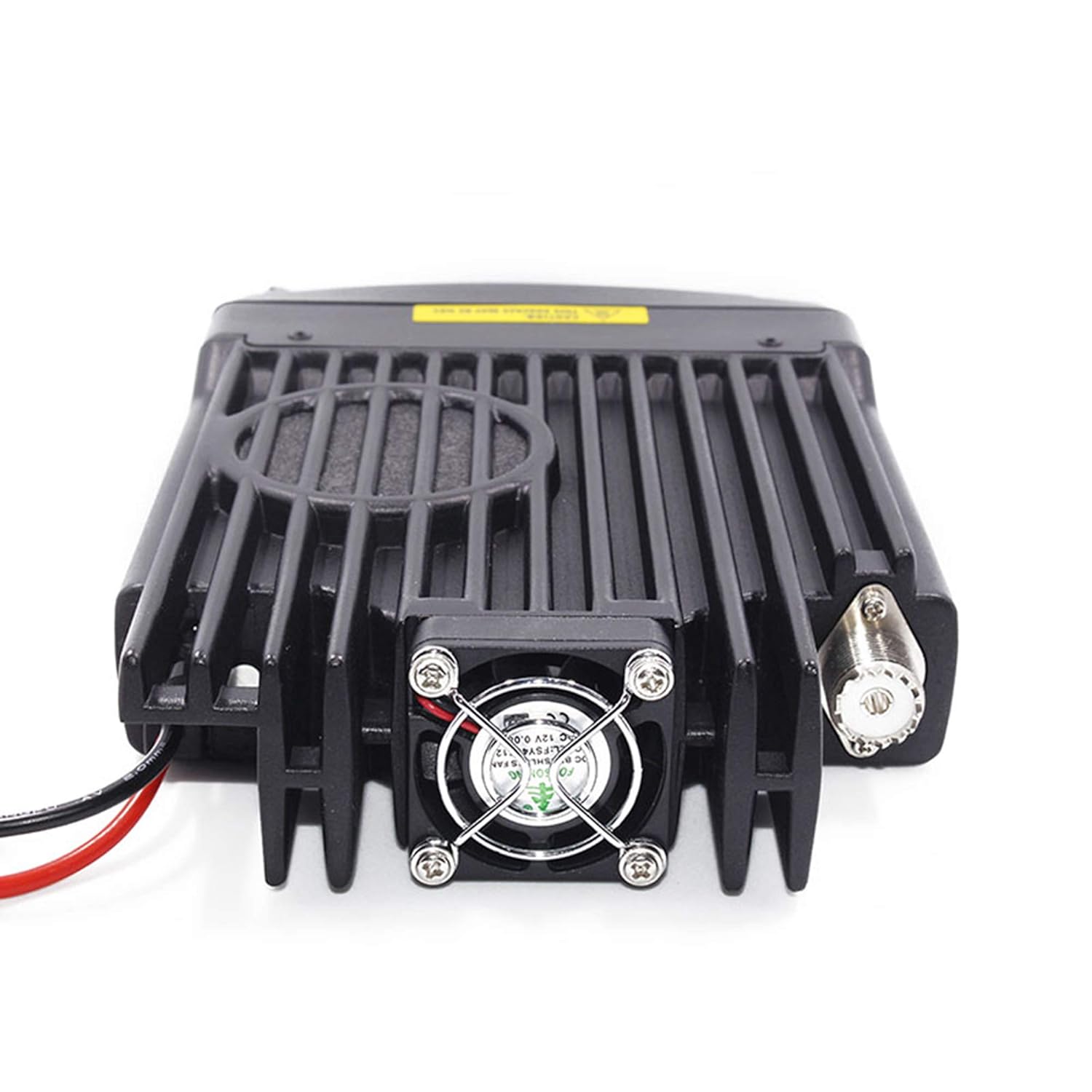 Rear view of AnyTone AT-5888UV Mobile Transceiver with cooling fan and antenna connector