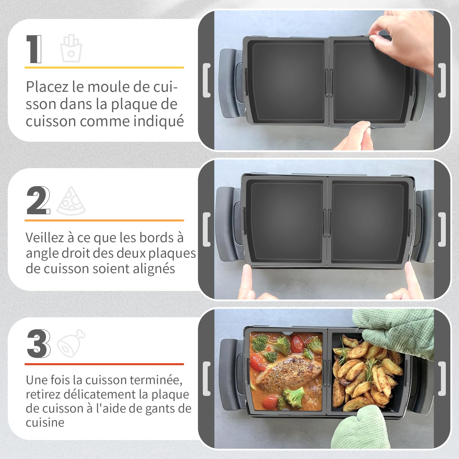 2 Pièces Séparateurs de Cuisson compatible avec Tefal OptiGrill XL, Elite XL, Plus + XL, Elite Plus XL, plat de cuisson moule accessoire pour Tefal Optigrill, 2 x insert de plat de cuisson en silicone