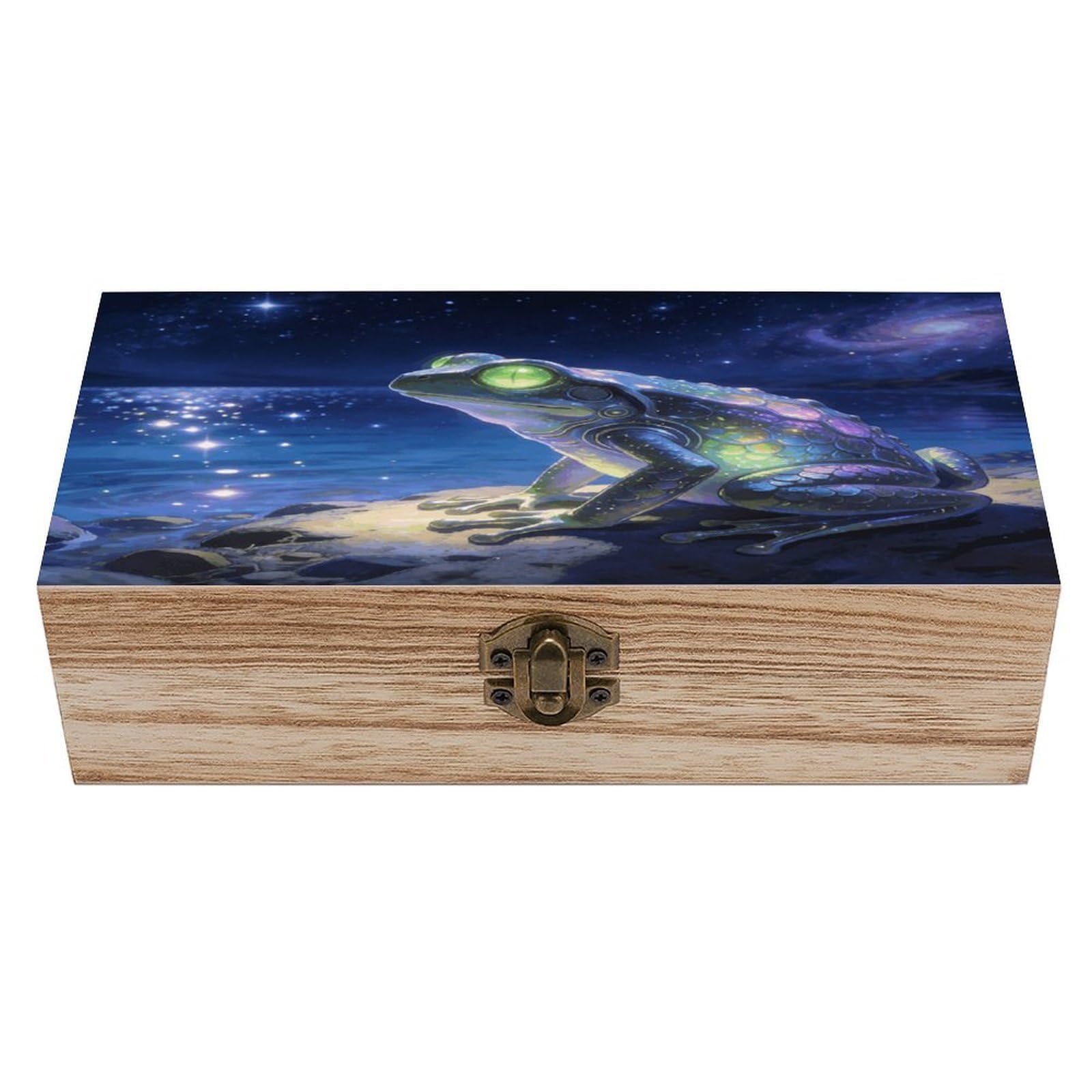 LZQPOEAS Star Lake Spacefrog Wooden Keepsake Box Wooden Storage Box Container with Hinged Lid Beautiful Wood Memory Box Decorative Jewelry Case for Crafts Art Hobbies & Trinket Storage