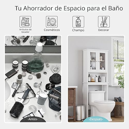 Miniatura 6 de Shintenchi - Gabinete de almacenamiento para baño, organizador de estantes anticaída sobre el inodoro, pequeño mueble independiente ahorra espacio