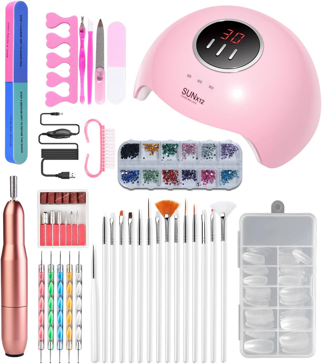 UV Nail Kit LED Nail Lamp with Electric Nail Drill ,3D Art Acrylic Nail
