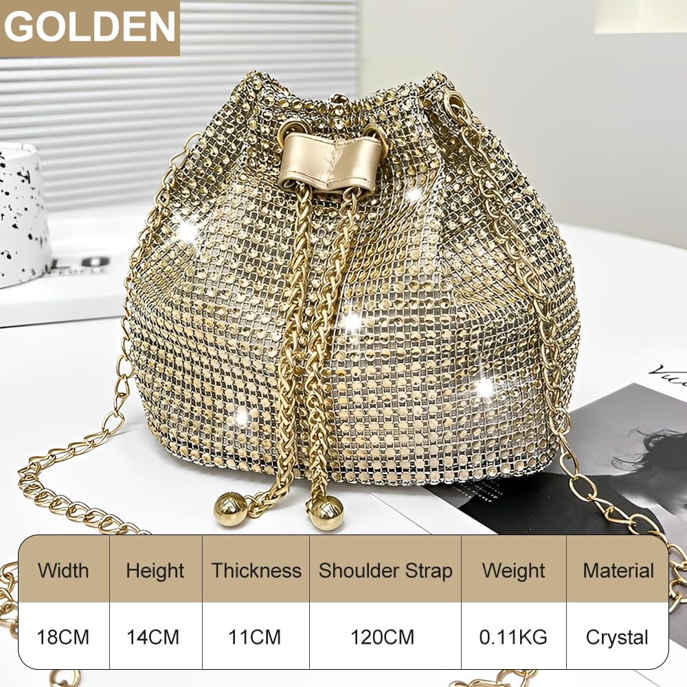 Pochette Donna Brillantini Strass Glitter Elegant Borsa da Sera Piccola Borsette con Catena per Eventi Festa Matrimonio(Oro