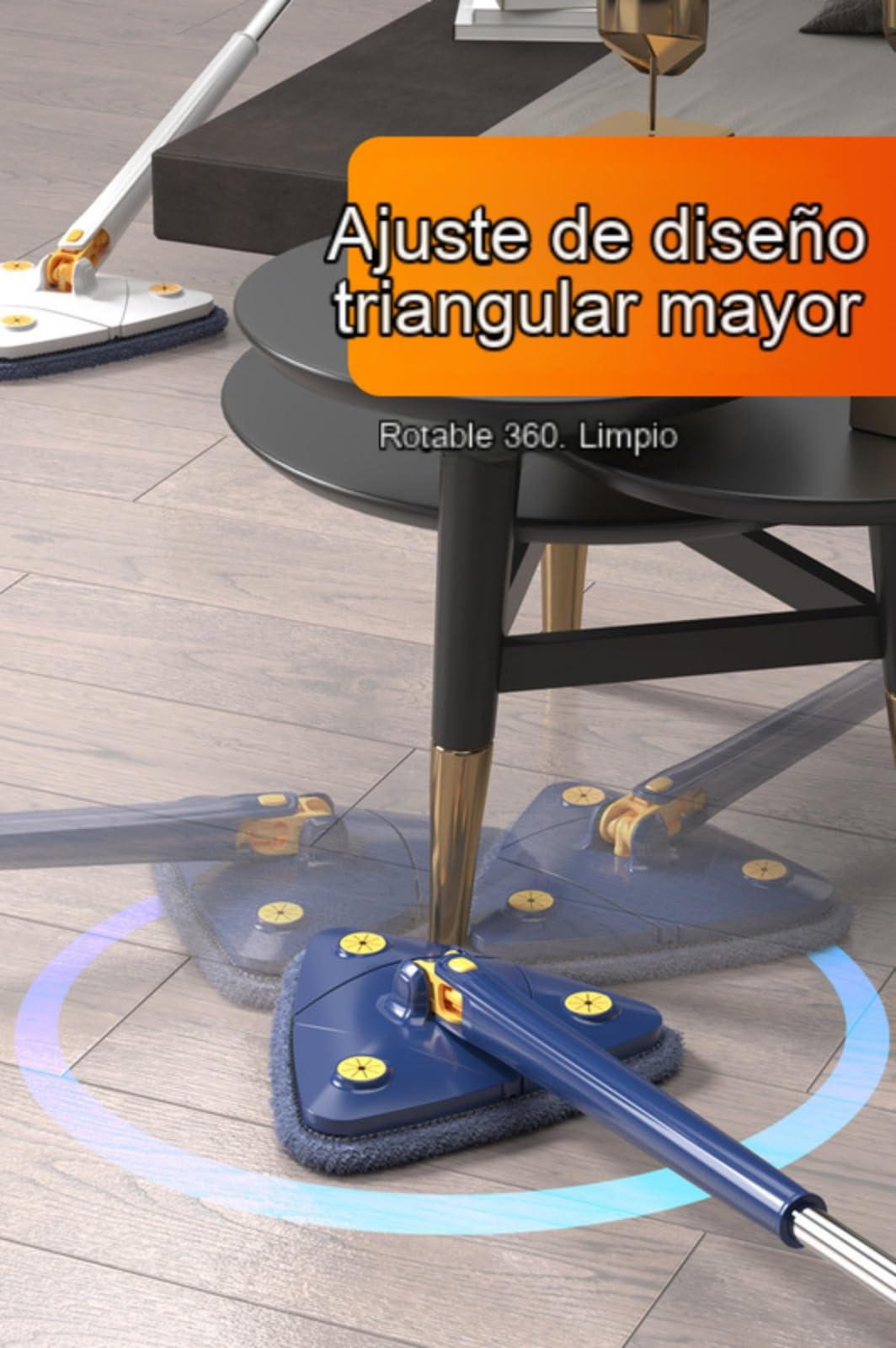 Mopa triangular giratoria de 360º para suelos, azulejos y paredes, fregona autoescurridora con 6 manuales de repuesto y 50 puntas para una limpieza eficiente