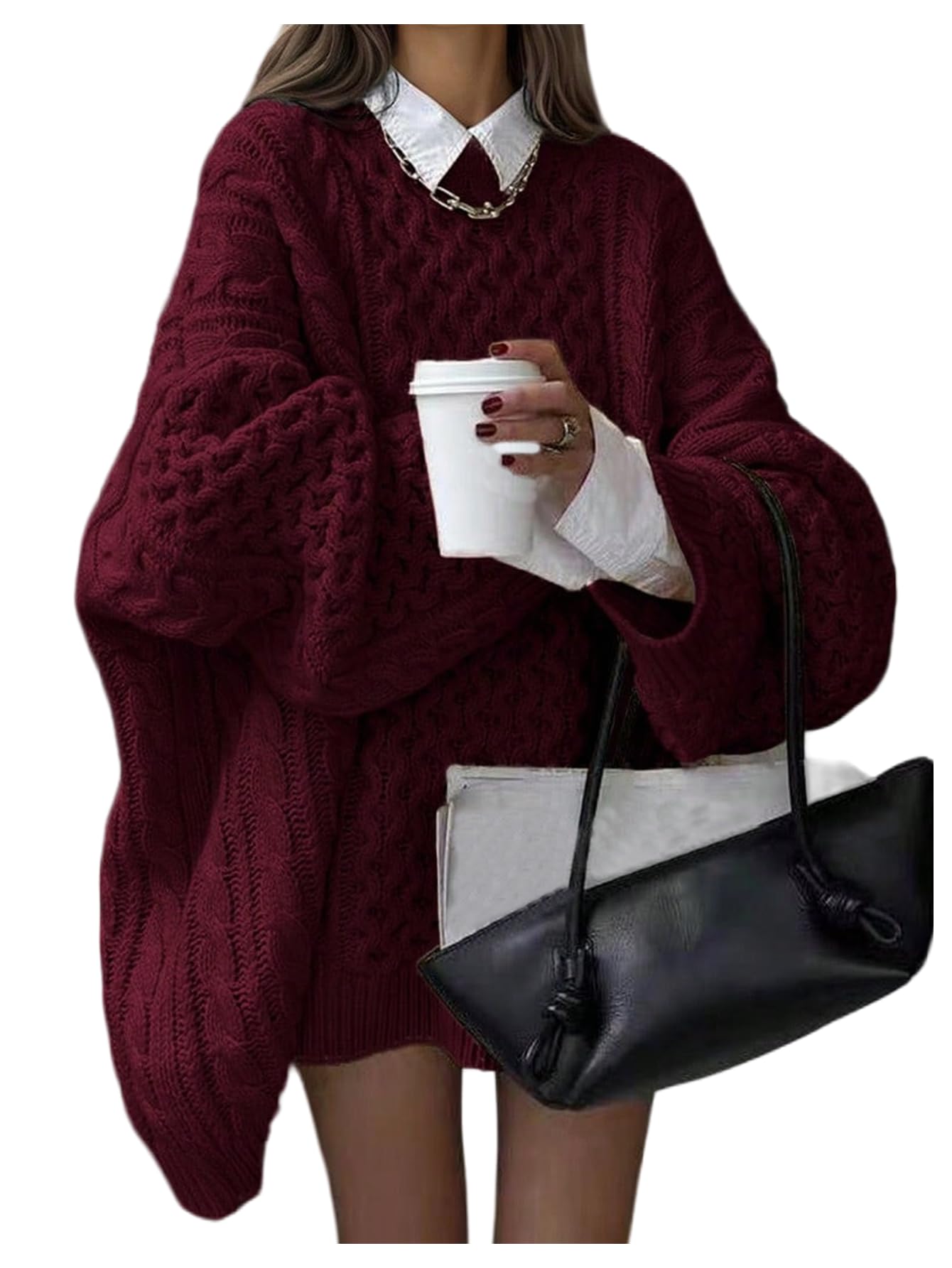 Womens Twist Knit Sweater Loose Fit Pullover Sweaters Casual Fall Jumper