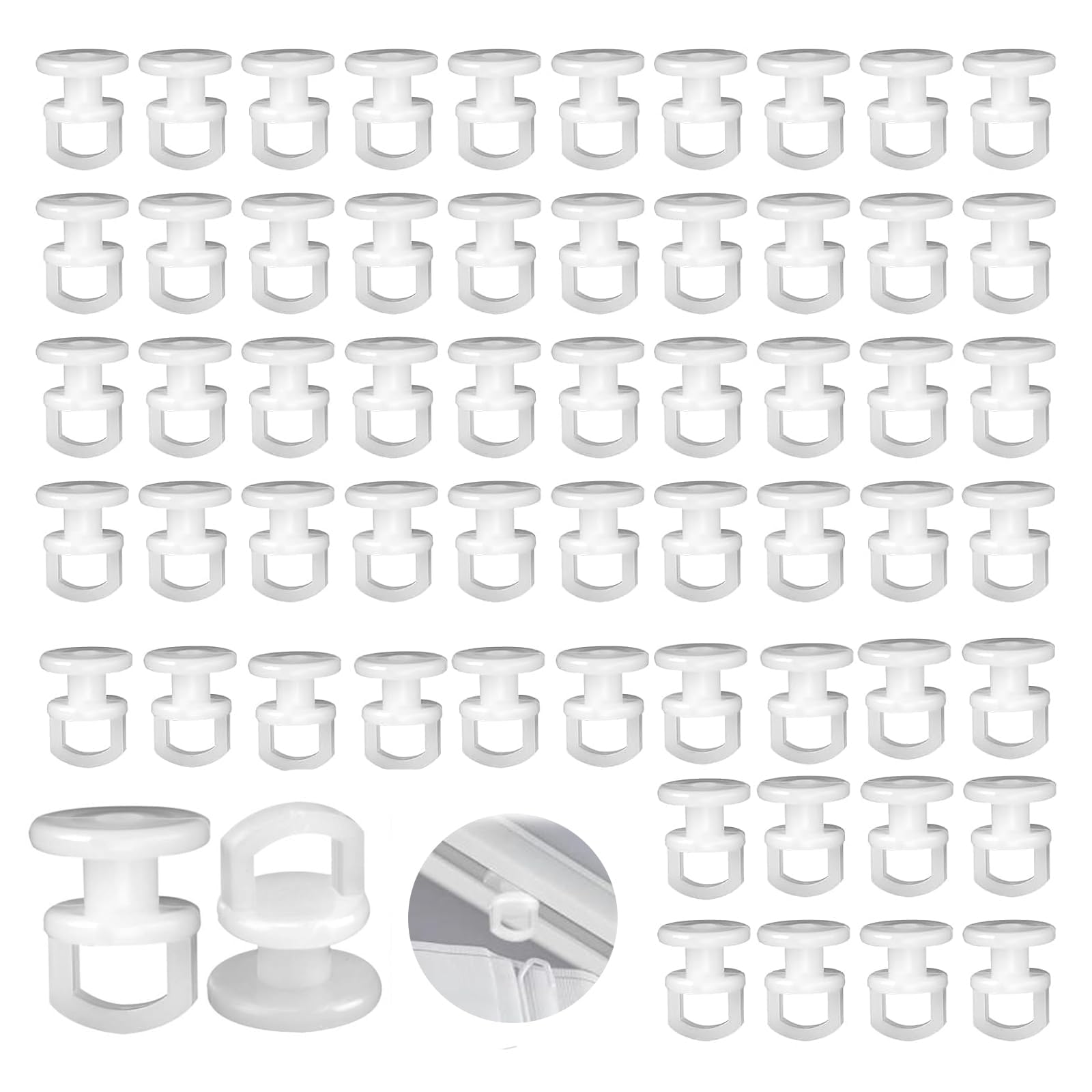 NIYATA 100Pcs Crochet de Rideau Rail Glisseur, Blanc pour Voitures, Bus et Autobus Scolaires