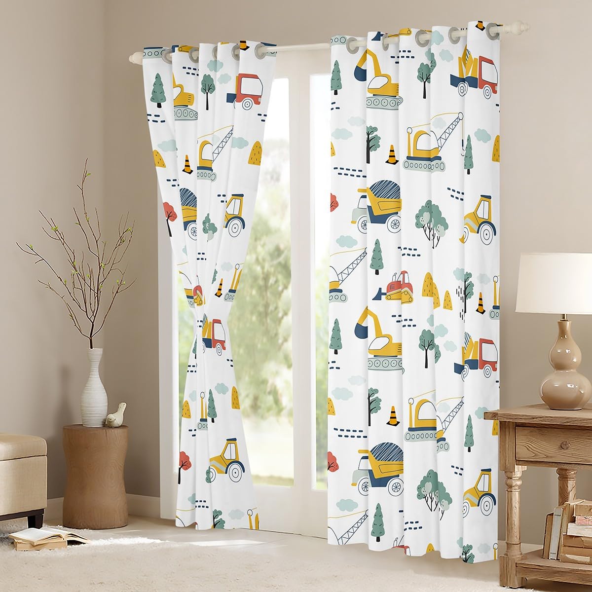 Homemissing Cartoon Car Darkening Dreapes Construction Vehicles Curtains for Bedroom Living Room Kids Boys Decor Excavator Blackout Curtains Equipment Trucks Window Treatments W46*L72 - Image 3