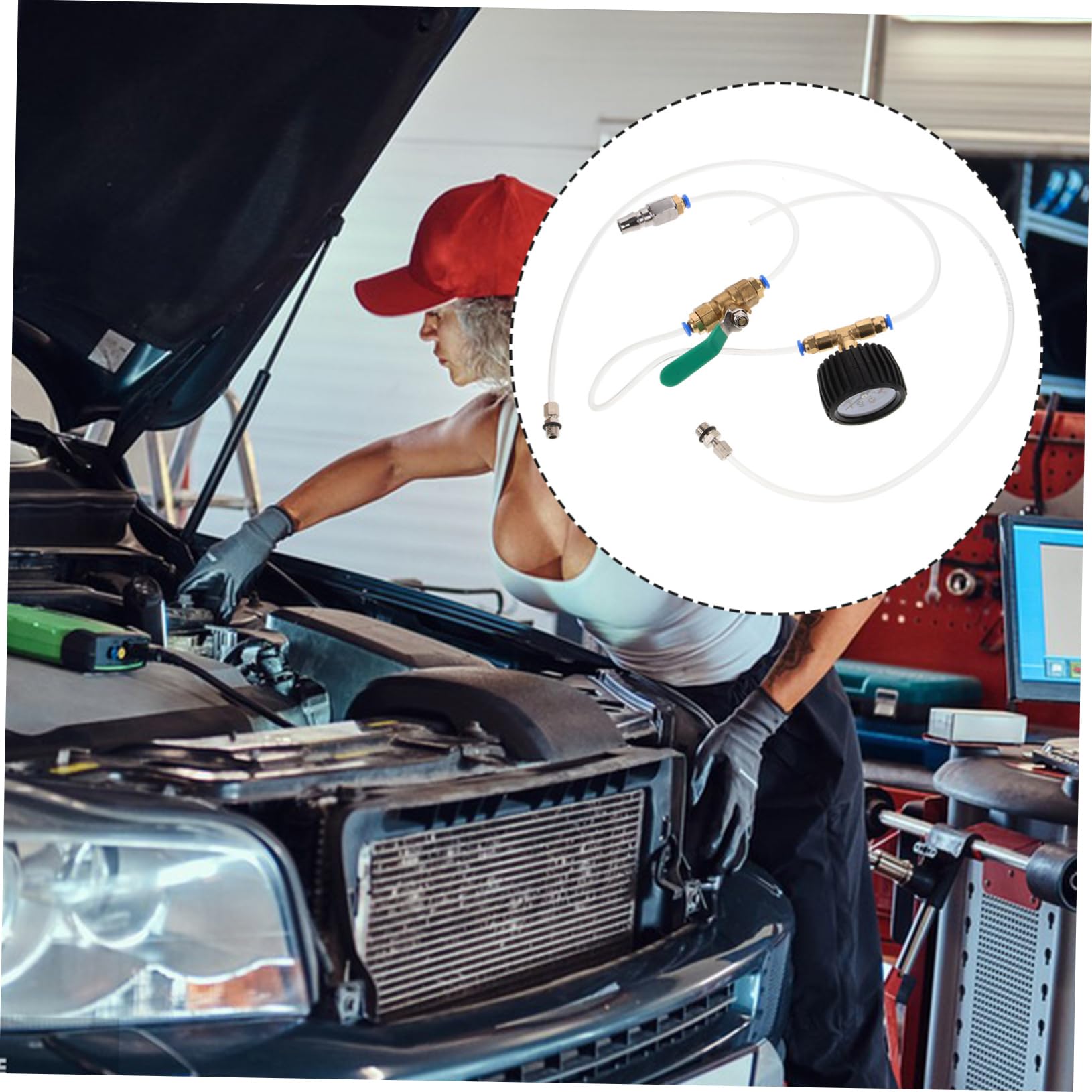 Luftschwingungsdämpfer Prüfgerät mit Leckprüfer Kunststoff und Kupfer Schnelles Messen für Autoreparatur und Stoßdämpfer Test im Fahrzeug