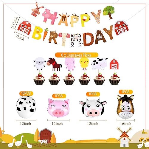 Miniatura 2 de Juego de 27 piezas de fiesta de cumpleaños de animales de granja decoración de fiesta de cumpleaños mantel con estampado de vaca globos de animales