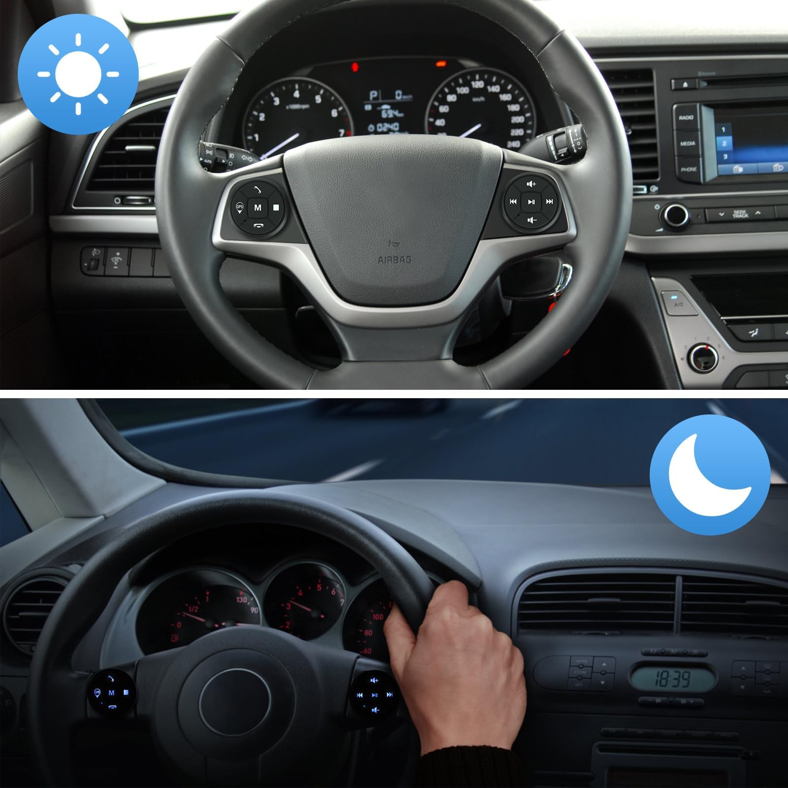 Télécommande au Volant de Voiture, Bouton Média Portable pour GPS DVD, Commande sans Fil, Contrôleur de Volume GPS