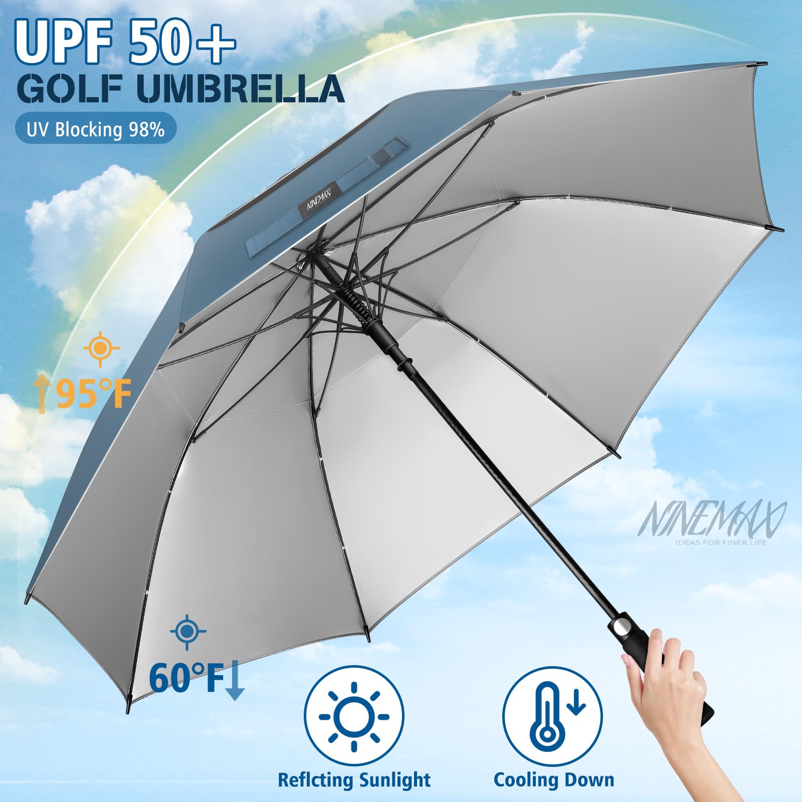 NINEMAX Sun Umbrella XL/XXL UV Protection Windproof Golf Umbrella