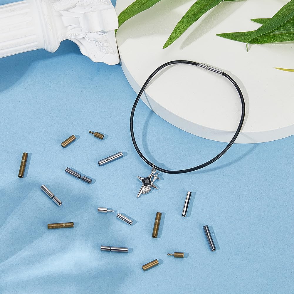 OLYCRAFT 30Sets Leather Cord End Clasp 2mm Hole Column Bayonet Clasps Brass Jewelry Clasps Leather Cord Clasp Findings for DIY Bracelets Necklaces Anklet Buckle Jewelry Making(Black Silver and Bronze) - Image 4
