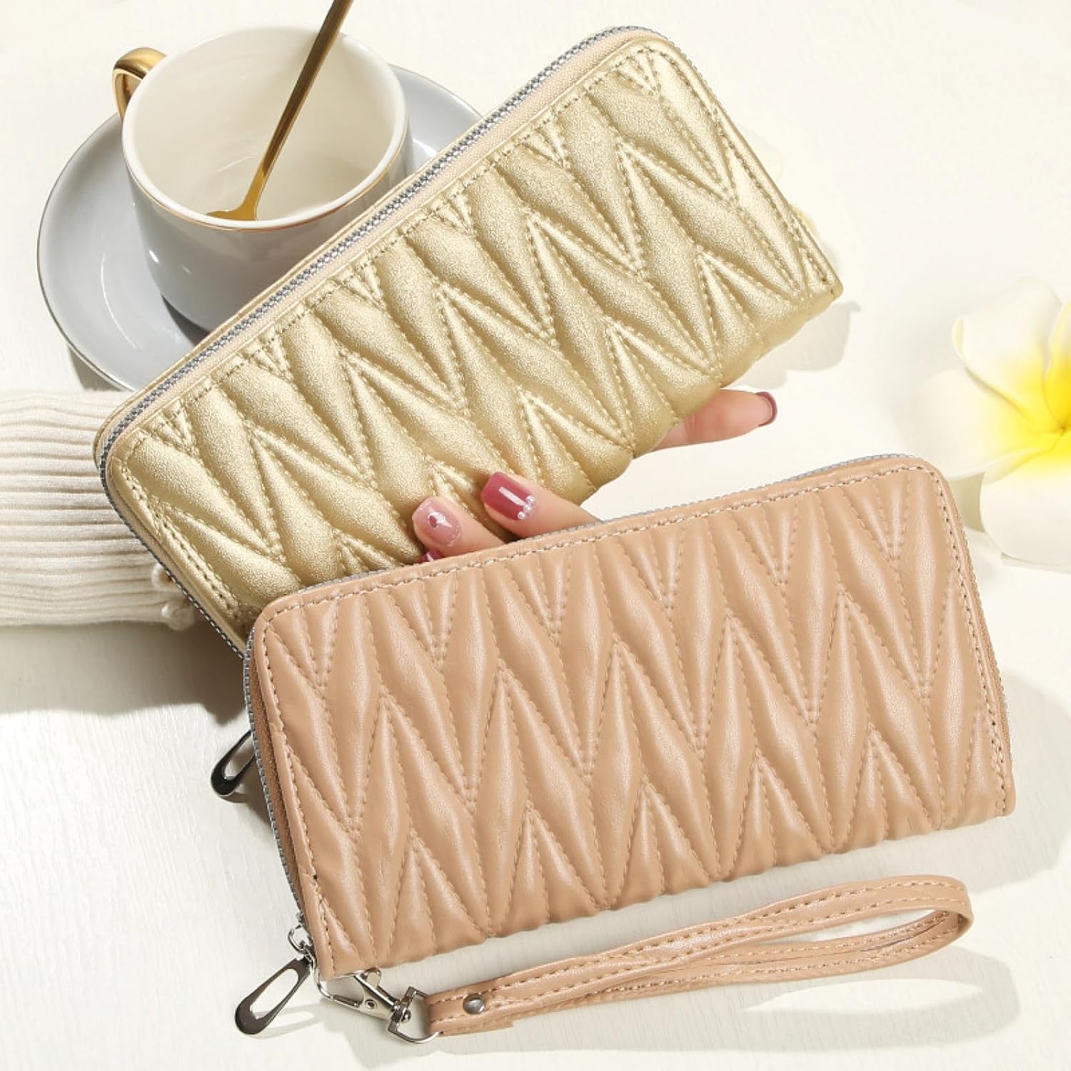 Women's Zip Wristlet Wallet - Large Capacity RFID Blocking Clutch Purse Quilted Soft Vegan Leather Travel Organizer - Image 9